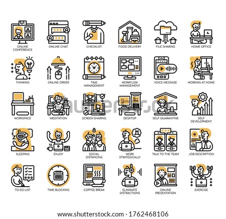 Set of work from home thin line and pixel perfect icons for any web and app project. 