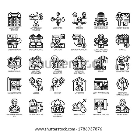 Set of rental property investing thin line and pixel perfect icons for any web and app project. 