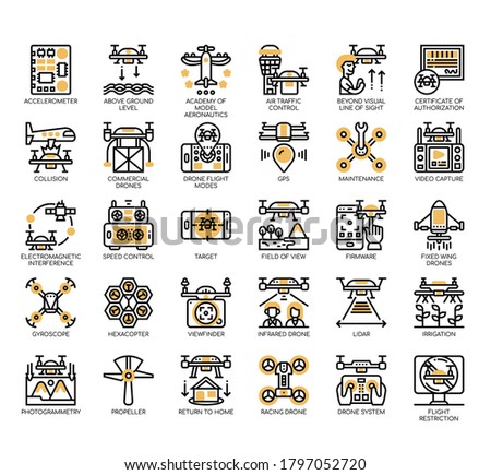 Set of drone thin line and pixel perfect icons for any web and app project. 