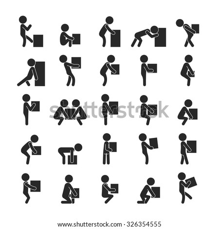 Set of man moving box, Human pictogram Icons , eps10 vector format