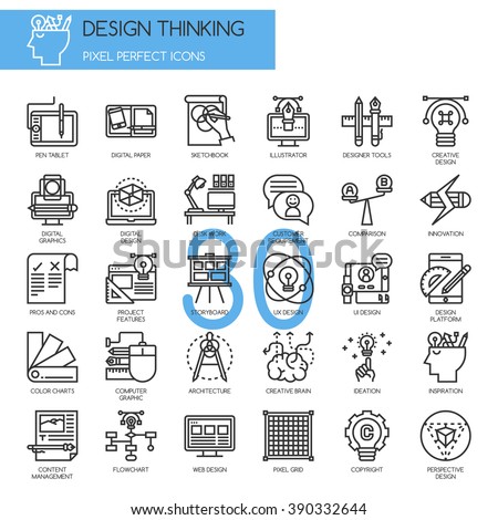 Design Thinking , Thin Line and Pixel Perfect Icons