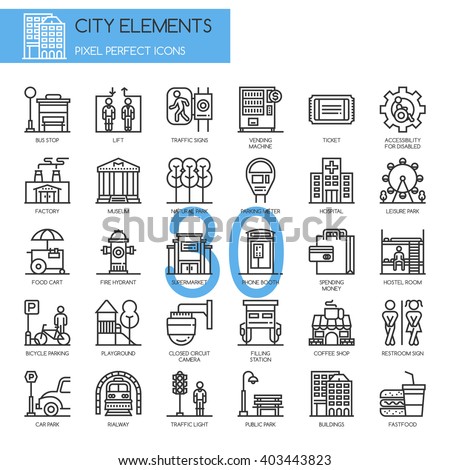 City Elements , Thin Line and Pixel Perfect Icons