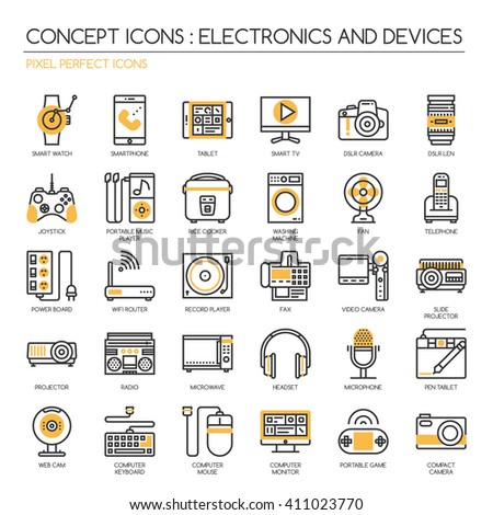 Electronic and Devices , thin line icons set ,pixel perfect icons ,Pixel Perfect Icons