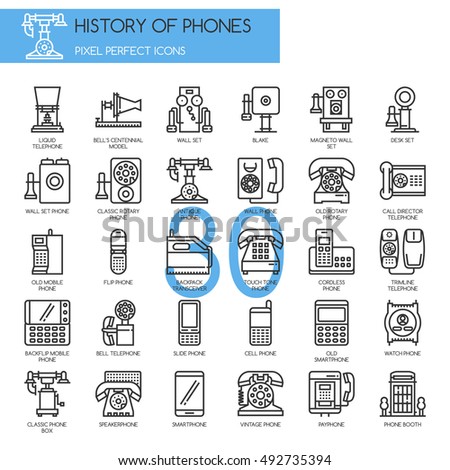 History of Phones , Thin Line and Pixel Perfect Icons
