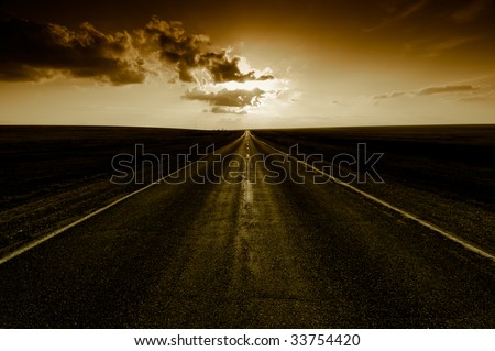 sunset on road go away