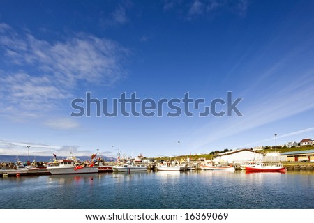 The small fishing fleet of Iceland\'s most Northern town, Husavik, located above the polar circle.