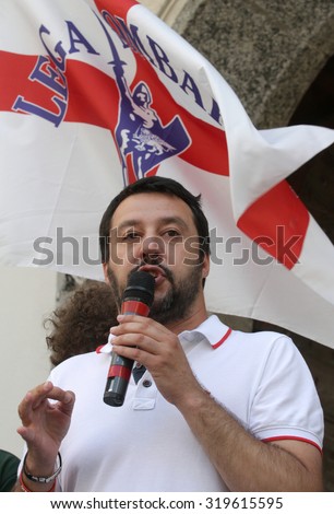 SOMMA LOMBARDO, ITALY - JUNE 10, 2015: Matteo Salvini, the leader of the politician party \