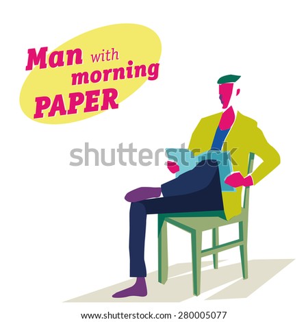 Vector illustration with man reading a newspaper or a magazine.