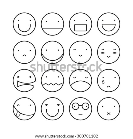 Vector set of sixteen smile faces. Modern and stylish icon. Circle shape.