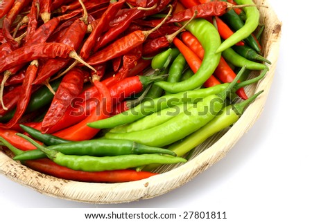 Bowl of dry chili and fresh green chili