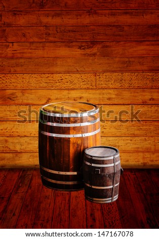 two barrel  with wood wall vintage style