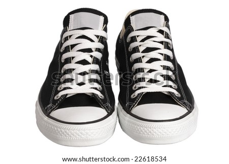 Black Canvas Sneakers, Front View, Isolated, Clipping Path Stock Photo ...