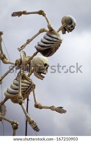 MEXICO CITY, MEXICO, NOV 30: Huge sculpture of skeletons on a main square of Mexico City during a holiday Day Dead, Mexico, 30 November, 2013. Day Dead is the most popular holiday in Mexic