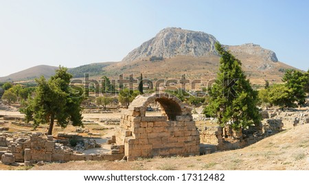 ancient ruins of the old greek city of corinth in the peloponese