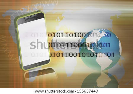 Mobile phone and The globe on abstract background. Concepts of information exchange.