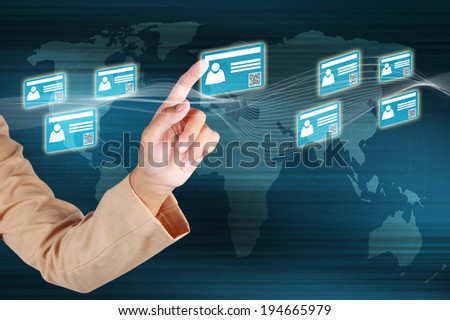 Businessman touching id card on virtual screen and showing the e-business concept. Photo stock © 