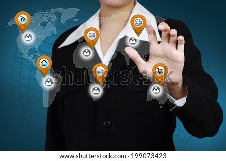 Businessman  with virtual globe and business plan. Concept of business strategy
