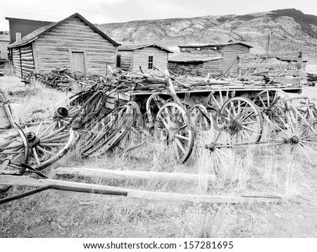Old West, Ghost Town, Cody, Wyoming, United States, black and white version