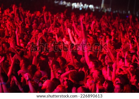 NOVI SAD, SERBIA -JULY 11: Crowd enjoying concert at Exit festival on July 11, 2014 in Petrovaradin fortress