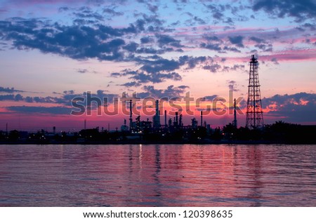 Oil refinery at twilight,Chao Phraya river in the morning, Thailand