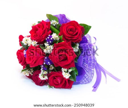 beautiful bouquet of bright red flowers, isolated on white background