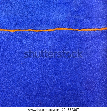 Leather texture from leather glove color blue with color yellow line