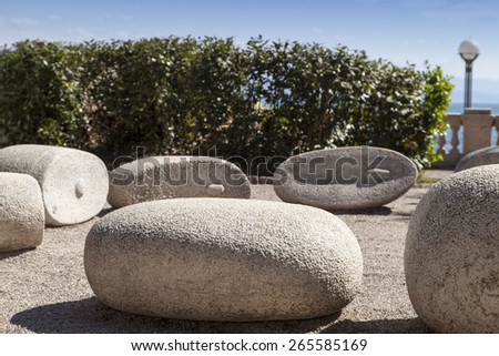 An Image of the energy stone circles, henge, blue sky in the background, Opatija, Croatia, space for text