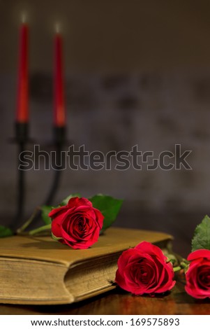 diary, roses, candles background