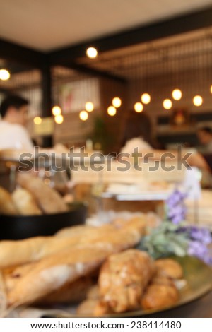 blurred of fresh bread at bakery shop