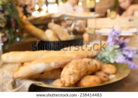 blurred of fresh bread at bakery shop