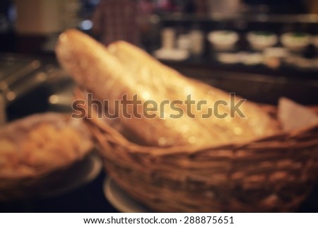 Blurred of fresh bread at bakery shop