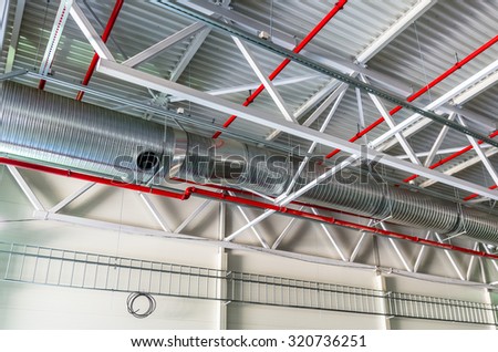 Pipes and other engineering services in industrial building