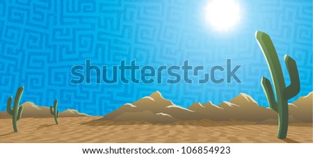 Cartoon illustration of the sun rising over a desert landscape with mountains and saguaro cacti.