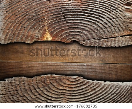 cracked spruce stump over plywood, combined textures of natural wood