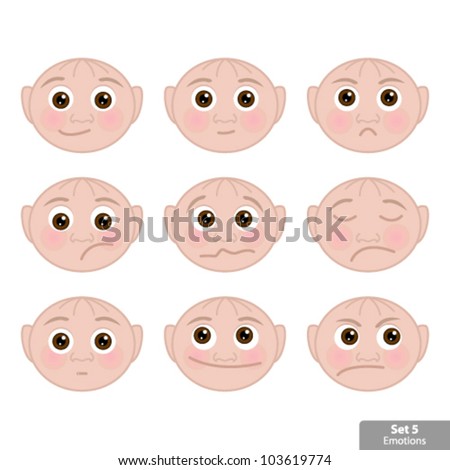 Set of faces with child emotions, vector illustration