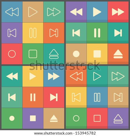 Icons set control buttons for flat UI media player