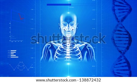 X-Ray of human skeleton on high tech background