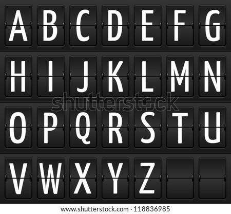 Set of letters on a mechanical information board, isolated elements