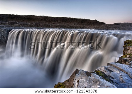 Dettifoss is the most powerful waterfall on Iceland and in the whole Europe. It is located in Jokulsargljufur National Park the northeasten Iceland on the river Jokulsa a Fjollum.