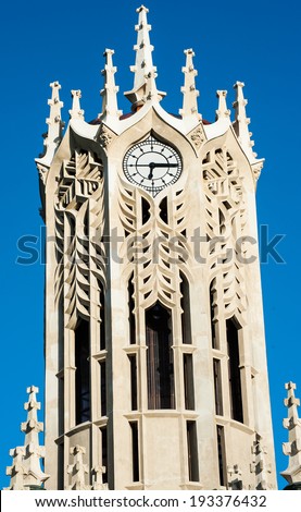 Clock tower of the Auckland University - Old Arts Building was founded in 1926. This university is the largest one in New Zealand