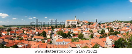 Beautiful town of Mikulov with a castle South Moravia, Czech Republic. Panorama