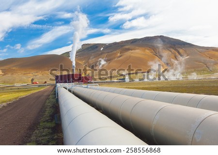 Large geothermal plant pumping heat from the Krafla volcano, Iceland