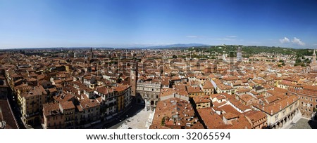 Wide top-down panorama of beautiful Italian city Verona