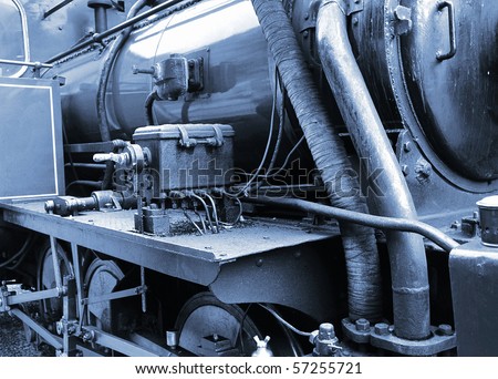 Old locomotive in a cold blue tint