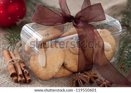 Homemade almond cookies in the box