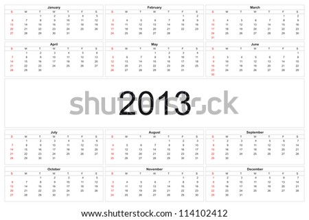 2013 calendar designed by computer using design software, with white background