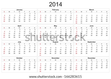 2014 calendar designed by computer using design software, with white background