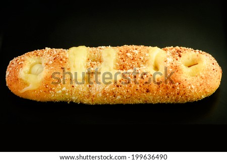 Parmesan chicken sausage fresh gold bread on black background scented from oven ,eating delicious on breakfast ,bake and snack on black background