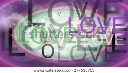 Purple love word and drop shadow green blue artwork style  for card web website theme and template
