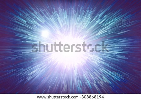 Big Bang mock Universe blue flare sunlight white center moving
